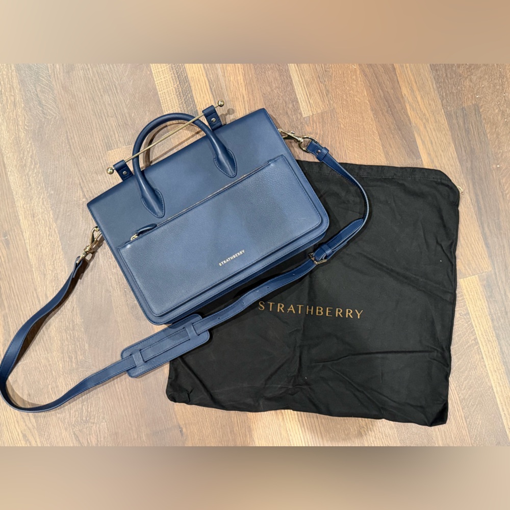 Strathberry Mc Midi Navy Leather Satchel - NWOT